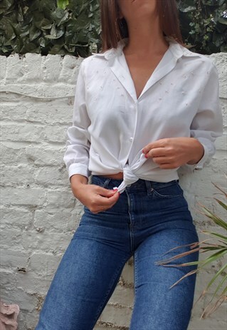 VINTAGE 80S WHITE EMBROIDERED SHIRT