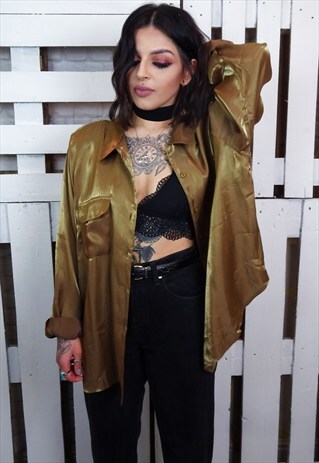 GOLD METALLIC SATIN GLOSSY VINTAGE 90S BLOUSE