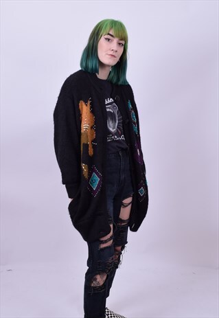 VINTAGE 80'S OVERSIZED MOHAIR GRANNY CARDIGAN JACKET LARGE