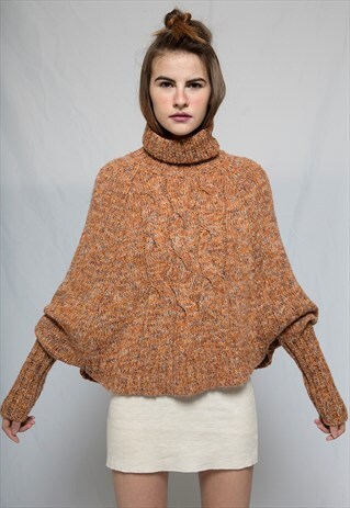 RUST KNITTED CAPE PULLOVER