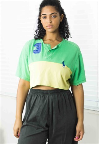 VINTAGE POLO RALPH LAUREN REWORKED CROP TOP LOGO 90S X 6.3