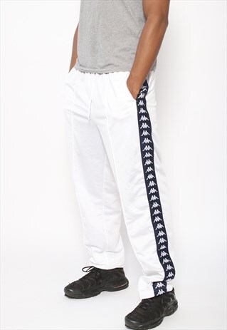 VINTAGE KAPPA TAPE LOGO TRACK BOTTOMS WHITE