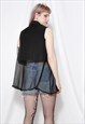80S VINTAGE 90S GRUNGE BLACK SHEER BELL VEST CROP TOP SHIRT