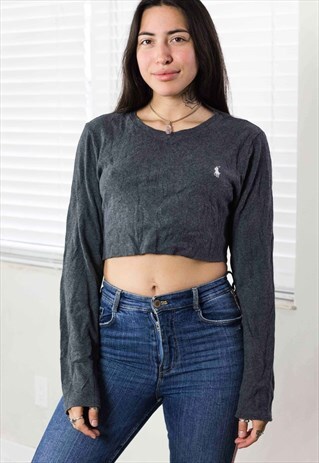 VINTAGE POLO RALPH LAUREN REWORKED CROP TOP LOGO 90S X 6.7