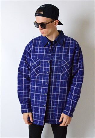 VINTAGE 90S BLUE CHECK THICK LONG SLEEVE SHIRT JACKET