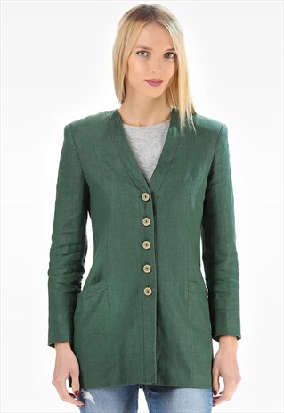 VINTAGE LINEN BLAZER COLLARLESS