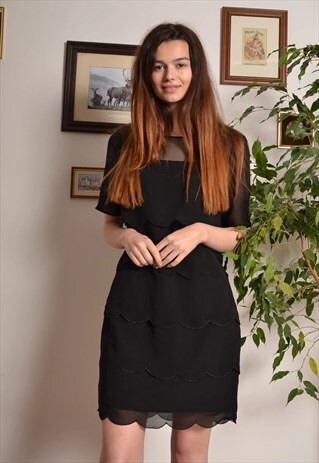 VINTAGE 90S SHEER MESH MIDI DRESS IN BLACK