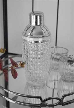 Textured Glass Cocktail Shaker With Silver Lid And Strainer 