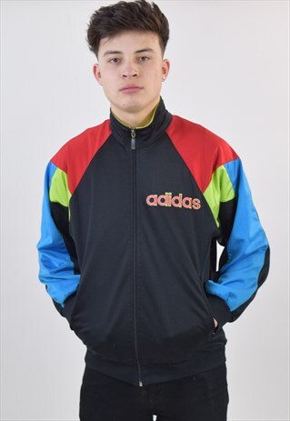 VINTAGE 90S BLACK ADIDAS TRACKSUIT TOP JACKET
