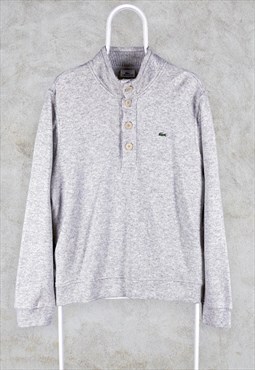 Vintage Grey Lacoste Jumper 1/4 Button Wool Large 5