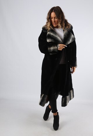 FAUX FUR COAT JACKET LONG VINTAGE UK 14 (G92H)