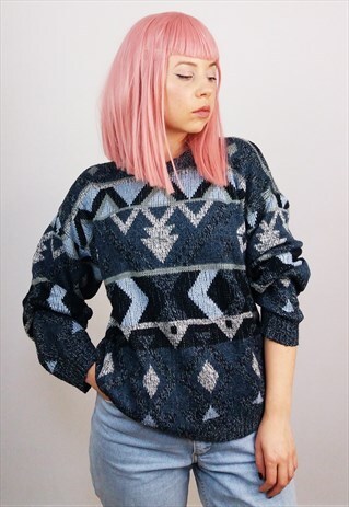 VINTAGE COTTON KNIT JUMPER/SWEATER GRAPHIC PATTERN SM0048