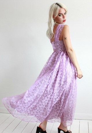 VINTAGE 50S LILAC FLORAL LACE DRESS