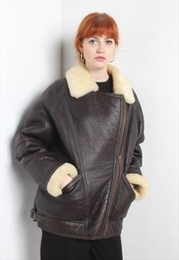 Vintage 80's Super Heavy Sherpa Lined Leather Flying Jacket 