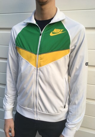 MENS WHITE YELLOW GREEN NIKE ZIPPER JACKET SPORTSWEAR TOP