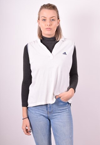 ADIDAS WOMENS VINTAGE POLO SHIRT SLEEVELESS LARGE WHITE 90S