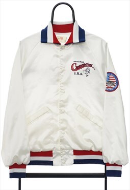Vintage Crappiethon White Satin Varsity Jacket Womens
