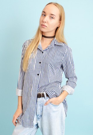 CUTE VINTAGE 90'S RETRO MINIMALIST STRIPED PETITE SHIRT TOP