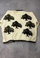 VINTAGE REY WEAR KNITTED CARDIGAN TREE PATTERNED CHUNKY KNIT