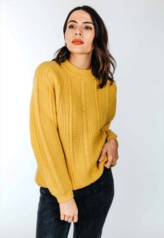 MUSTARD YELLOW THICK CABLE KNIT JUMPER