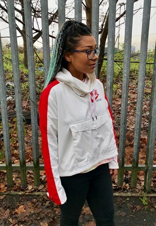 VINTAGE NIKE AIR SPORTSWEAR CROP SMOCK JACKET WHITE RED TOP