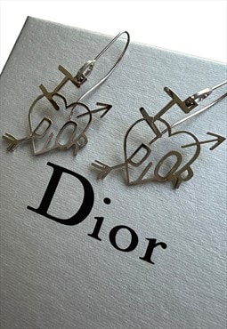 Vintage Dior earrings I love Dior heart arrow silver tone