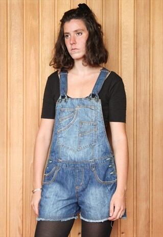 VINTAGE BLUE SHORT DENIM DUNGAREES
