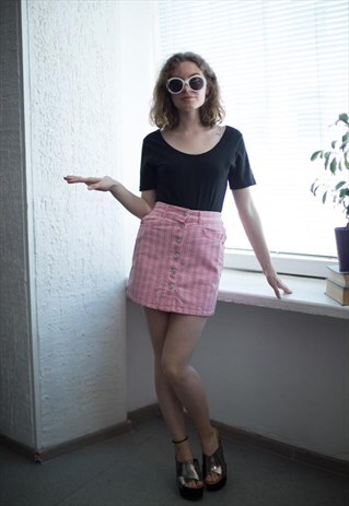 VINTAGE 90'S PINK DENIM MINI SKIRT