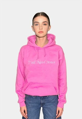 Y'ALL NEED JESUS HOODIE IN PINK