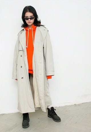 VINTAGE COAT SCANDINAVIAN LOOK BEIGE DOUBLE BREASTED MIDI