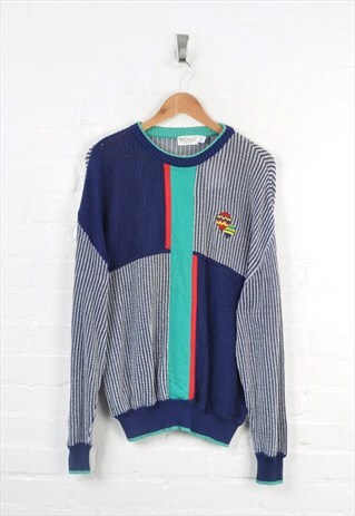 VINTAGE 80S KNITTED JUMPER HOT AIR BALLOON EMBROIDERED M
