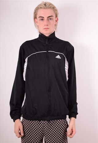 ADIDAS MENS VINTAGE TRACKSUIT TOP JACKET MEDIUM BLACK 90S