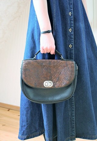 BLACK AND BROWN OVAL BAG PURSE