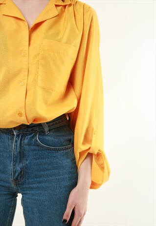 90S VINTAGE VTG OLDSCHOOL YELLOW SHIRT OVERSIZED BLOUSE 232