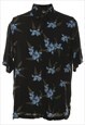 Vintage Black & Blue Floral Hawaiian Shirt - L