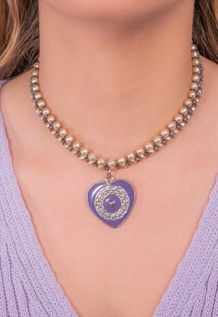 ONE-OFF FAUX PEARL CHOKER WITH PURPLE PENDANT