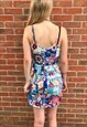 BLUE PATCHWORK EFFECT BODYCON DRESS