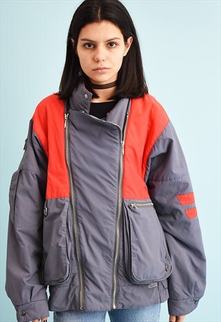 80'S RETRO ATHLEISURE COLOUR BLOCK OVERSIZED PUFFER JACKET
