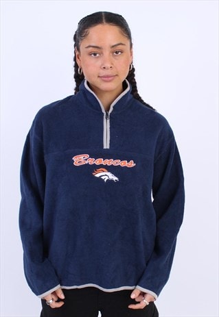 VINTAGE NFL DENVER BRONCOS NAVY ZIP NECK FLEECE SWEATSHIRT 