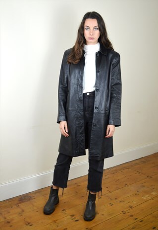 1996 ST MICHAEL LONG BLACK LEATHER JACKET
