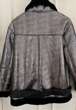  Metallic Flying Jacket.  Black Fur lining. Great condition.