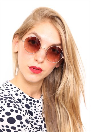 BROWN GOLD ROUND LENNON SUNGLASSES
