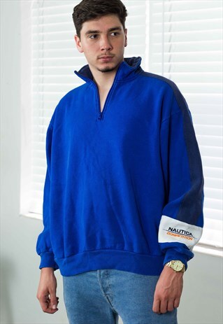 VINTAGE NAUTICA 1/4 ZIP SWEATSHIRT LOGO 90S XL 18.9