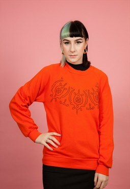 90s vintage studded orange sweatshirt jersey jumper 