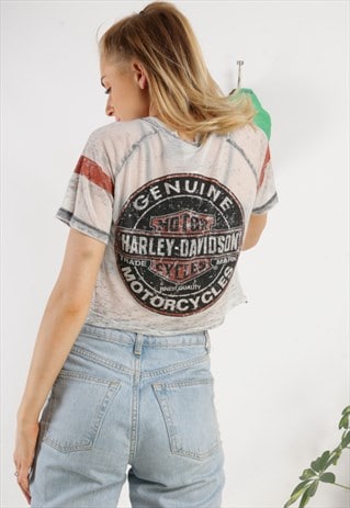 Vintage Harley Cropped Reworked T-shirt Z1019