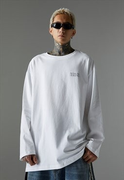 Utility sweatshirt metallic slogan thin jumper grunge top