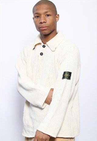 VINTAGE STONE ISLAND COLLARED KNIT JUMPER BEIGE