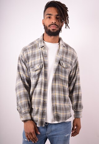 MENS VINTAGE SHIRT LARGE GREY CHECK 90S