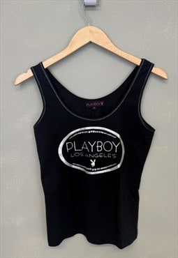 Vintage Y2K Playboy Graphic Tank Top Black Medium 