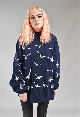 VINTAGE NAVY BLUE BIRDS SWEATER